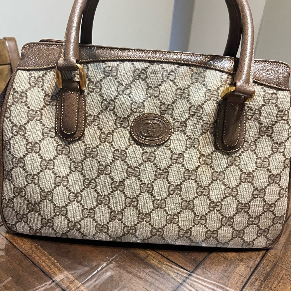 Gucci Vintage Tan and Brown Monogram Satchel - Picture 7 of 16